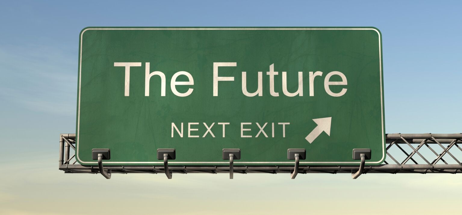 Verkehrsschild mit der Aufschrift "The Future next Exit"